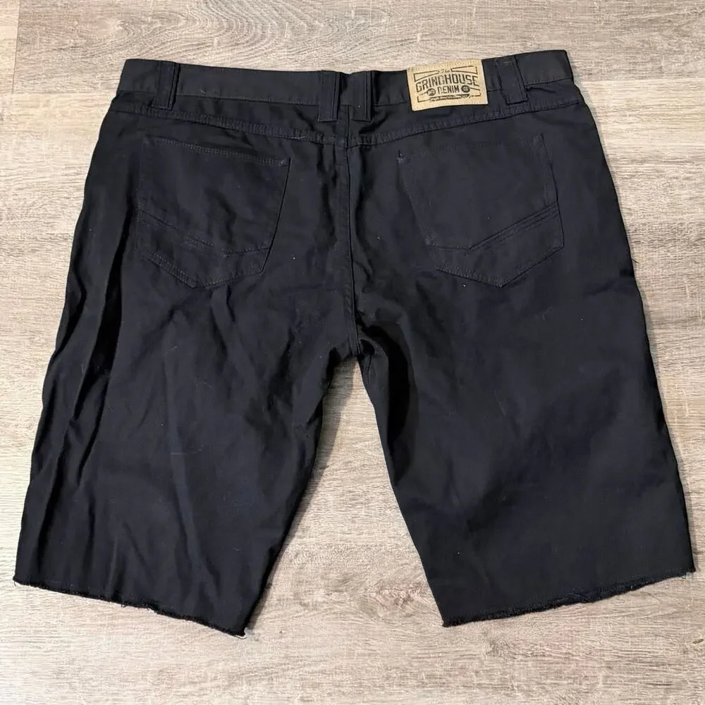 Grindhouse Denim Black Shorts Men’s Size 42 frayed hem skater emo goth Y2K